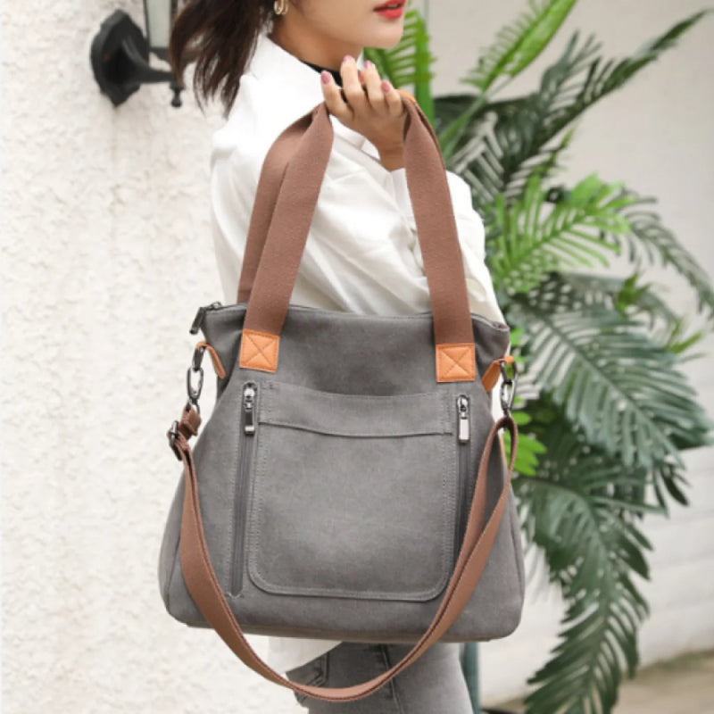 Bolsa versátil feminina grande capacidade lona casual ombro crossbody