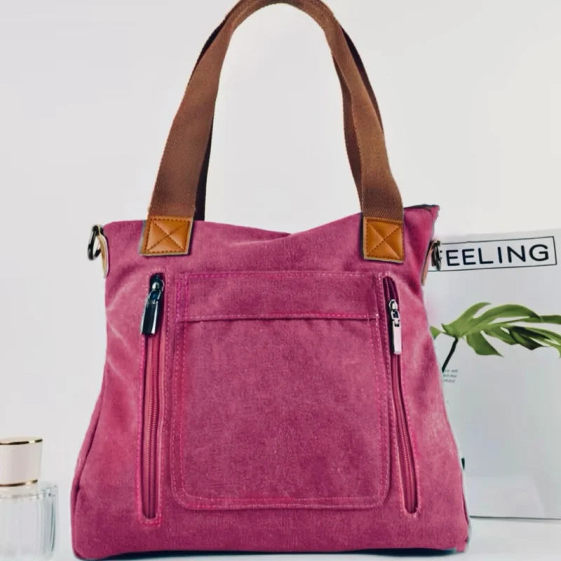 Bolsa versátil feminina grande capacidade lona casual ombro crossbody