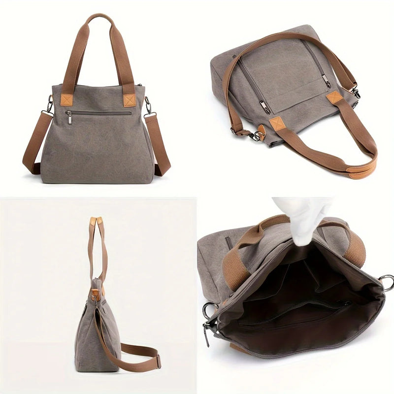 Bolsa versátil feminina grande capacidade lona casual ombro crossbody