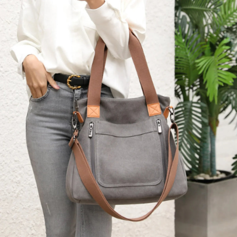 Bolsa versátil feminina grande capacidade lona casual ombro crossbody